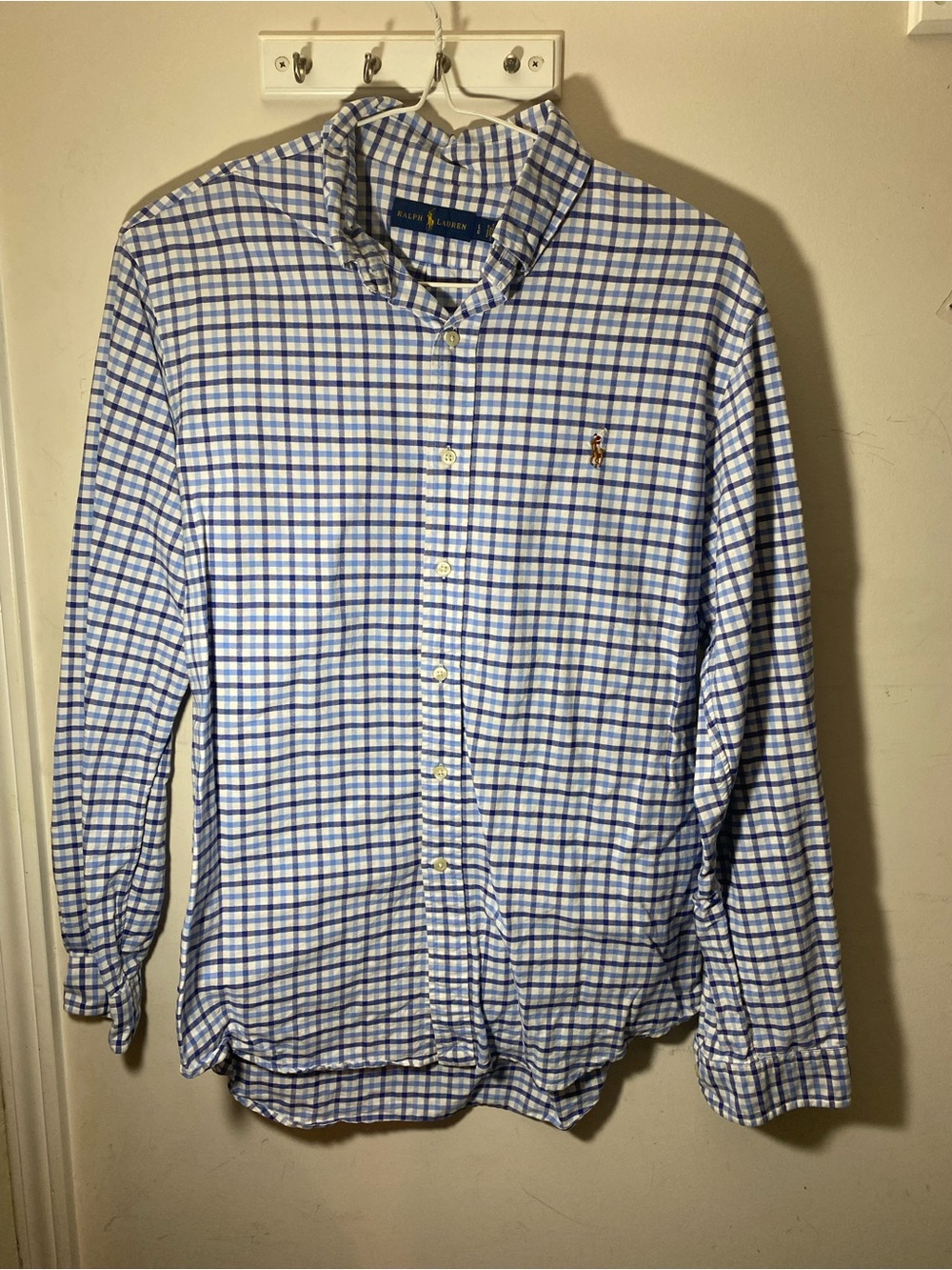 Ralph Lauren Blue and White Check Cotton Button-Down Shirt